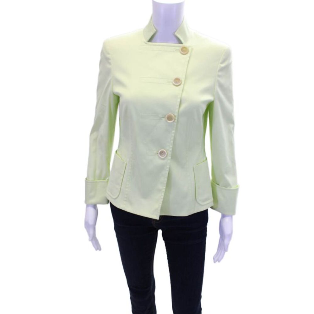 Akris Punto Womens Cotton Long Sleeve Buttoned Collared Jacket Green Size 6